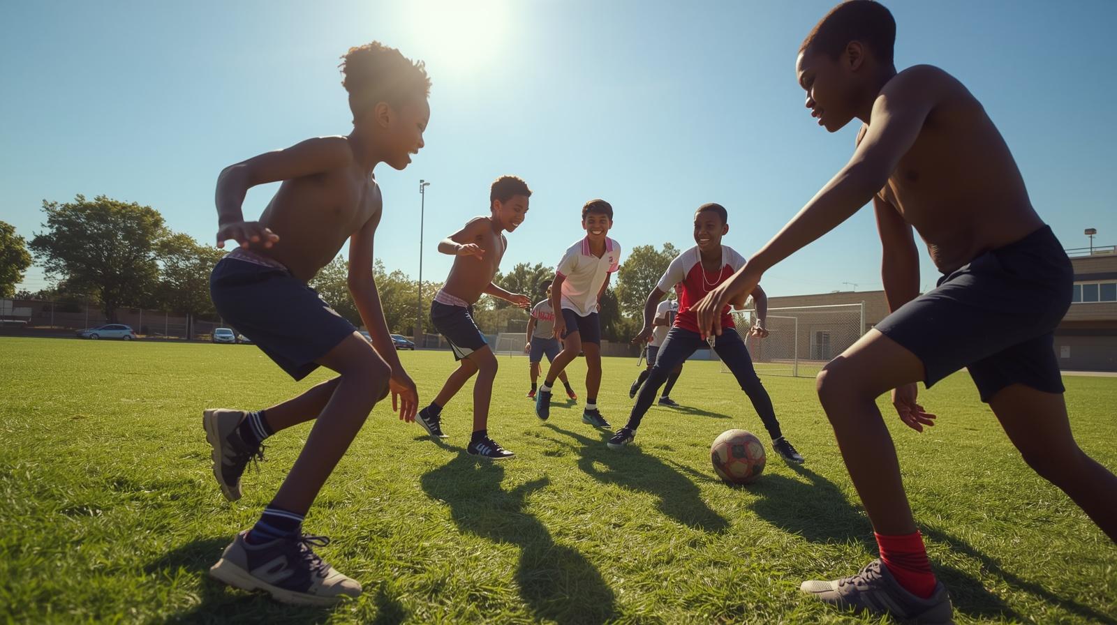 A group of black boys playing sports